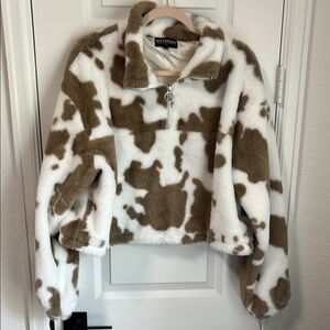 Cow Print Kittenish Fleece Pullover